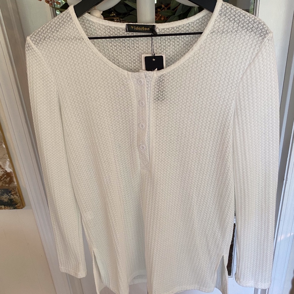 NWT Yidarton Waffle Knit Top White LS S